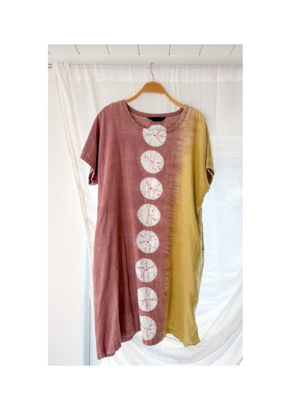Moyuru Linen Blend Japanese Designer  Shibori Pocket Tunic Dress (M)